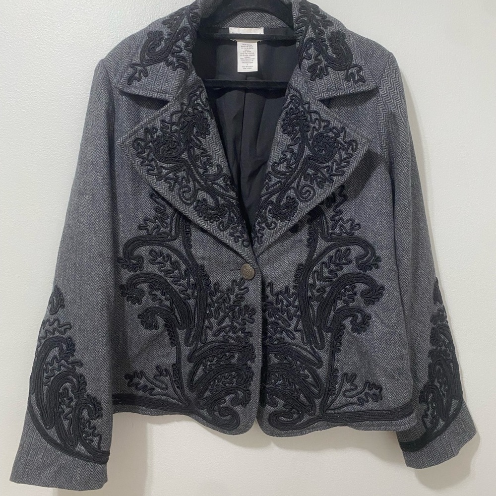 Soft Surroundings Eaton Manor Herringbone Embroidered Wide Collar Blazer - Picture 2 of 7